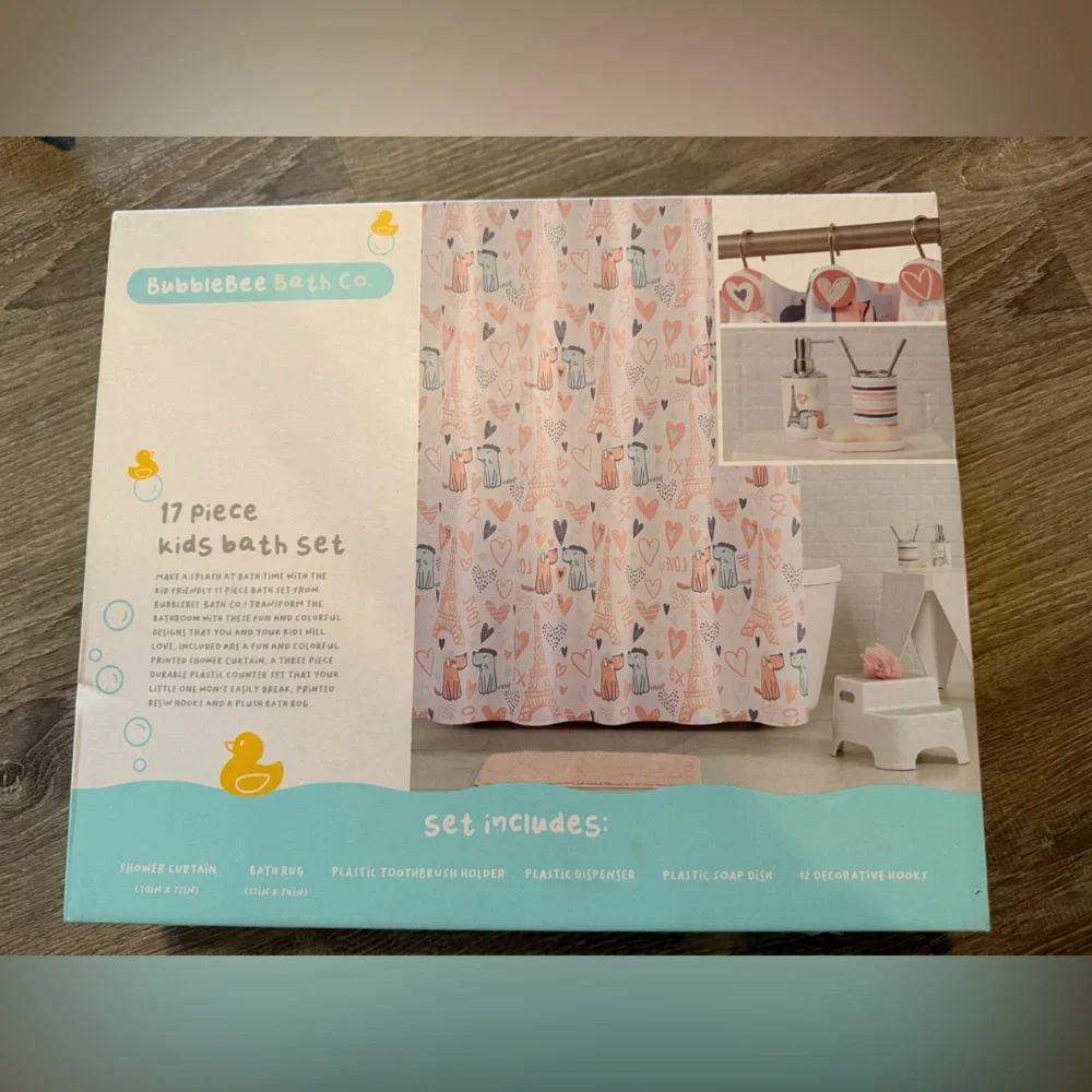 BubbleBee Kids Bath Set Dogs Hearts Stripes Shower Accessories Children